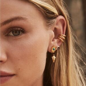 Kendra Scott Shiva Vintage Gold Ear Jacket Earrings in Teal Howlite nwt